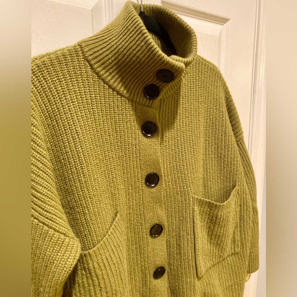 Silk Maison 100% Wool Career Office Chunky Avocado Green Fall Sweater Coat SZ S - Picture 5 of 16